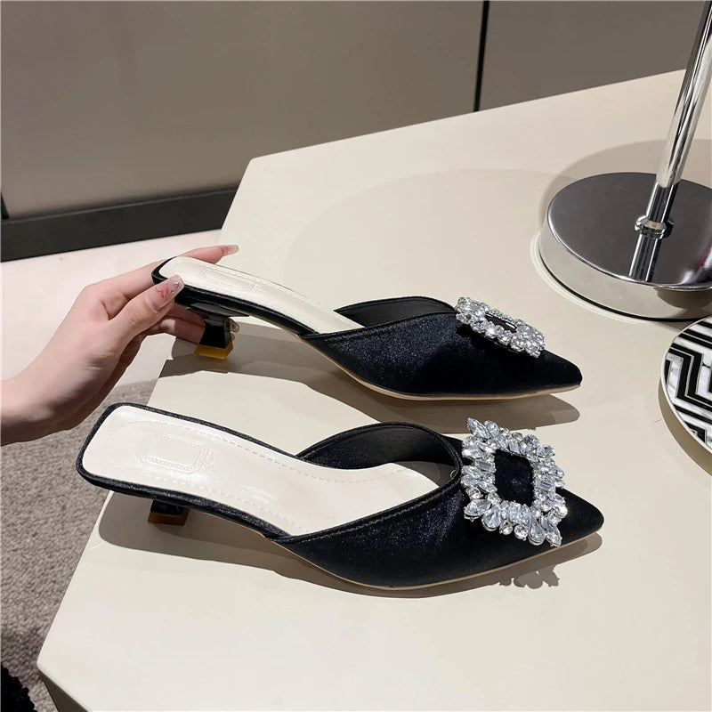 Pointed Toe mid Heel Mules