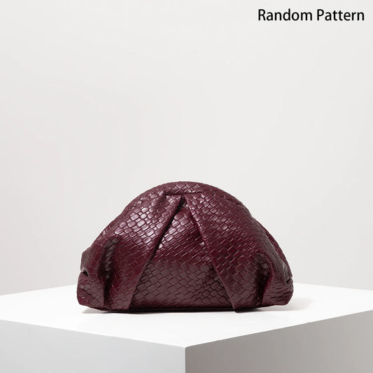 Vintage Artificial Leather Woven Pattern Clutch Bag, Burgundy Purse, Porm Dresses for Women, Shell Bag, Ruched Clouds Bag