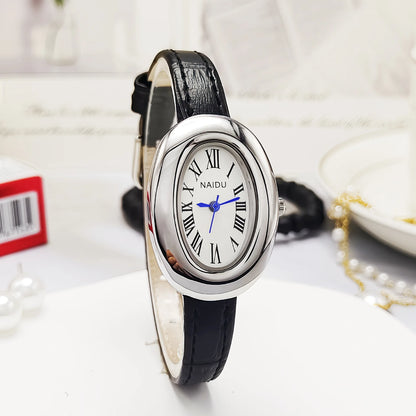 Vintage Oval Goose Egg Quartz Leather Watch for Women – Elegant Christmas Gift