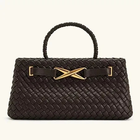 Handwoven Large Capacity Shoulder Crossbody Bag for Women Casual Commuting Handbag Soft Polyester Lining PU Material