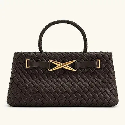 Handwoven Large Capacity Shoulder Crossbody Bag for Women Casual Commuting Handbag Soft Polyester Lining PU Material
