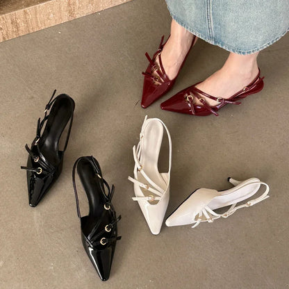 Buckle Strap Pumps Women Sexy Pointed Toe Thin Heels Wedding Banquet Dress Mule Ladies Shoes