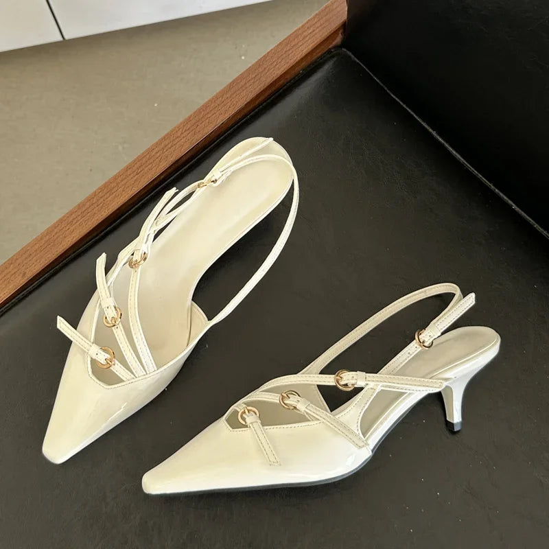 Buckle Strap Pumps Women Sexy Pointed Toe Thin Heels Wedding Banquet Dress Mule Ladies Shoes