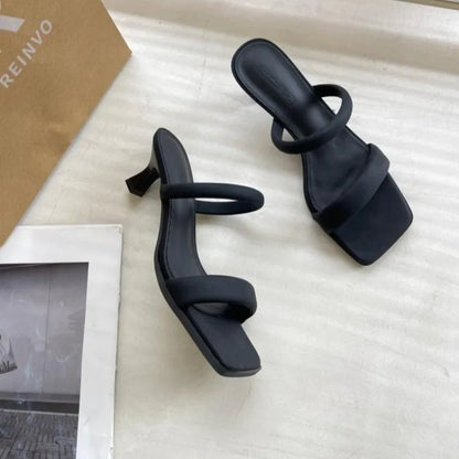 Open Toe Mid-Heel Sandals,Thick Heel Mid-heel Slippers