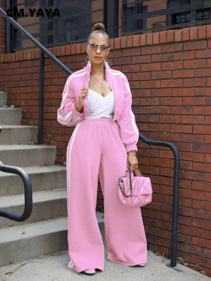 Active wear Women's Set Long Sleeve Striped Sweatshirt+Straight Pants
