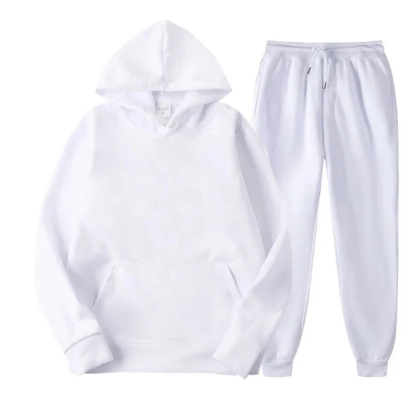 Men Women Tracksuit Hoodies Casual Solid Color Thick Pullover and Long Pant 2-piece Set Men Autumn Fleece Jogger Sports Suit