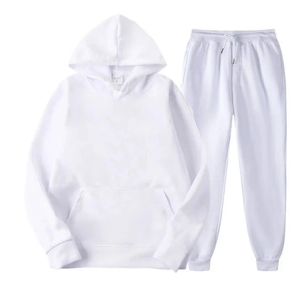 Men Women Tracksuit Hoodies Casual Solid Color Thick Pullover and Long Pant 2-piece Set Men Autumn Fleece Jogger Sports Suit