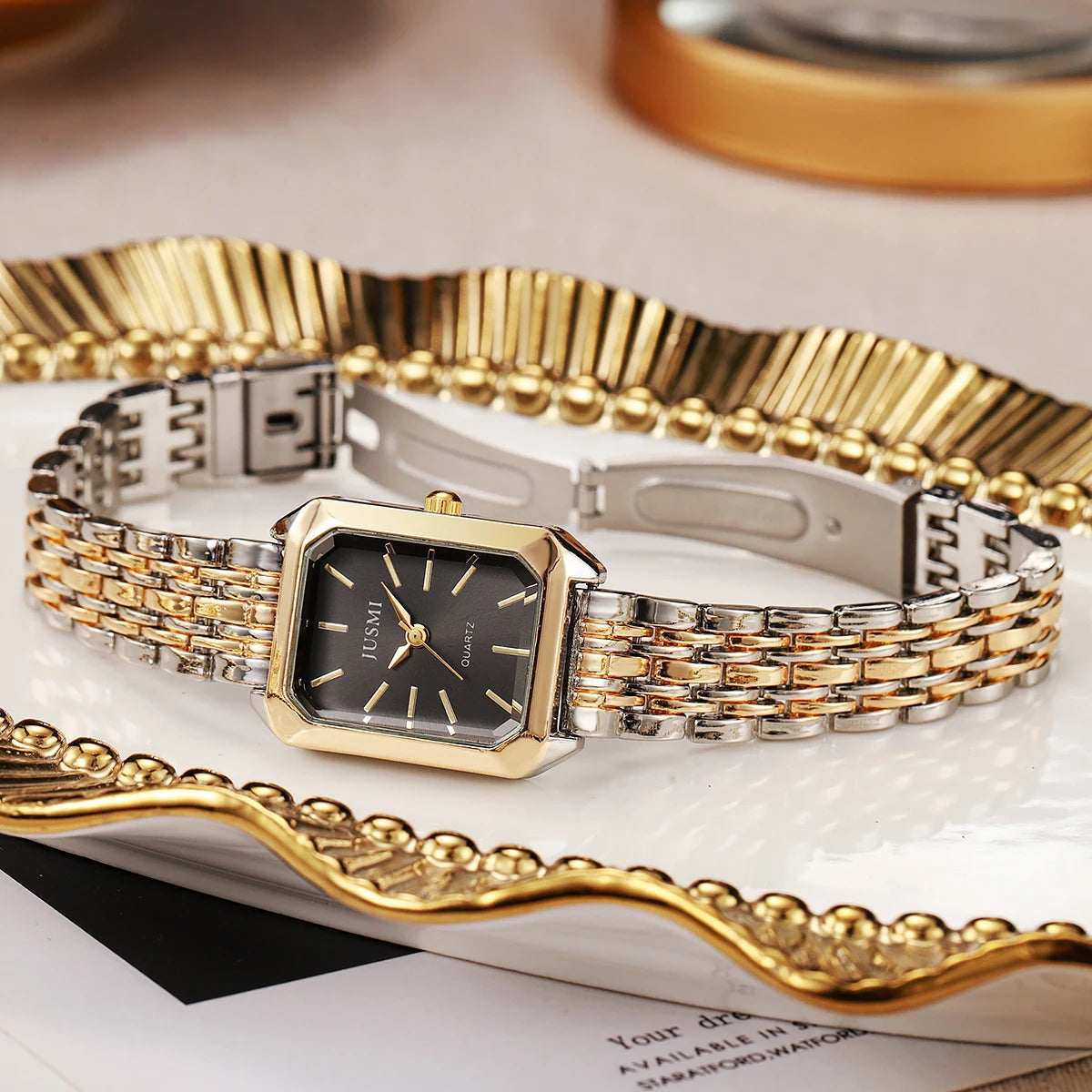Elegant Square Bar Scale Steel Quartz Watch