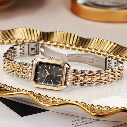Elegant Square Bar Scale Steel Quartz Watch