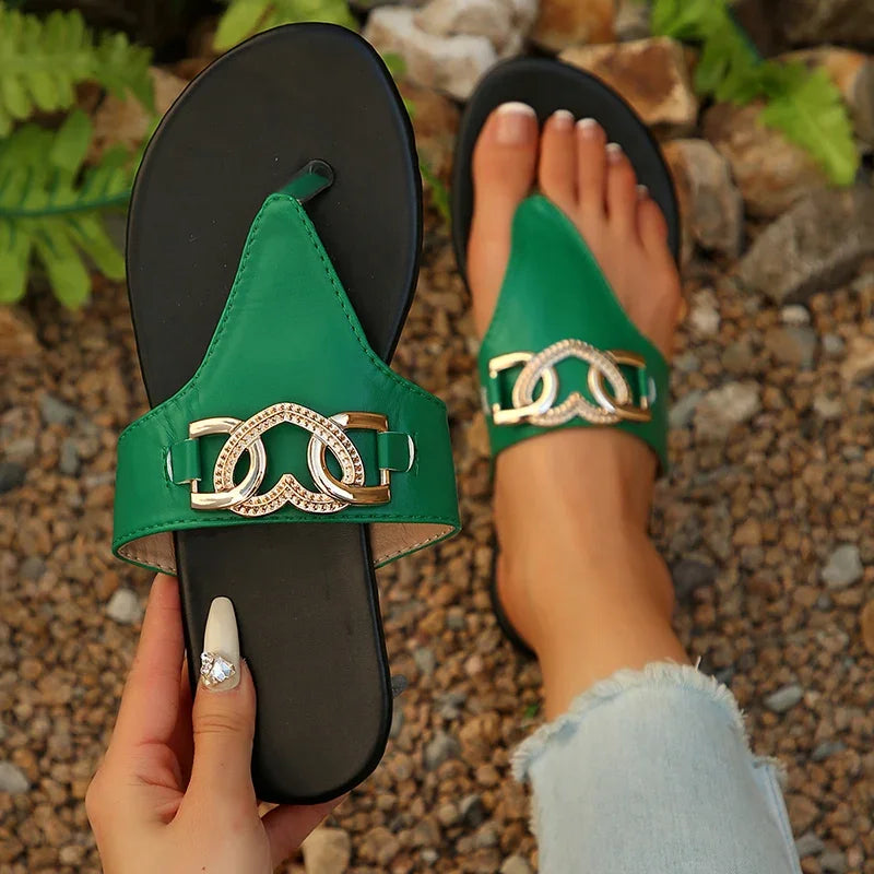 Summer Metal Decor Lightweight Women's Flip Flops