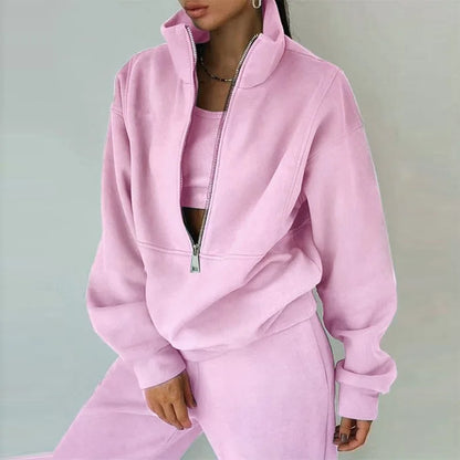 Women's Matching Two Piece Set - Zip Up Sweater & Sweatpants