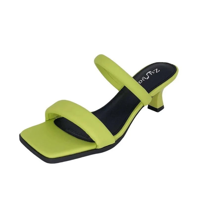 Open Toe Mid-Heel Sandals,Thick Heel Mid-heel Slippers