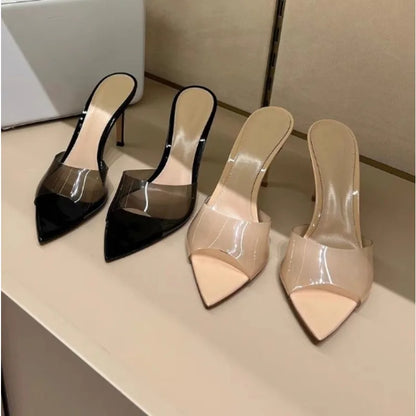 Transparent High-heeled Slippers Stiletto Pointed Toe Slip-on High-heeled Sandals