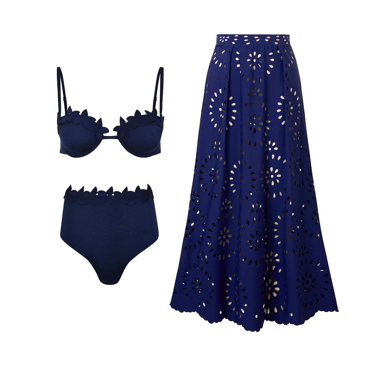 3Pcs Laser Cut Swimsuit Women Sexy Bikini Push Up Swimwear High Waisted Biquini Female Hollow Bathing Suit Bodysuit Beachwear
