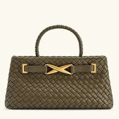 Handwoven Large Capacity Shoulder Crossbody Bag for Women Casual Commuting Handbag Soft Polyester Lining PU Material