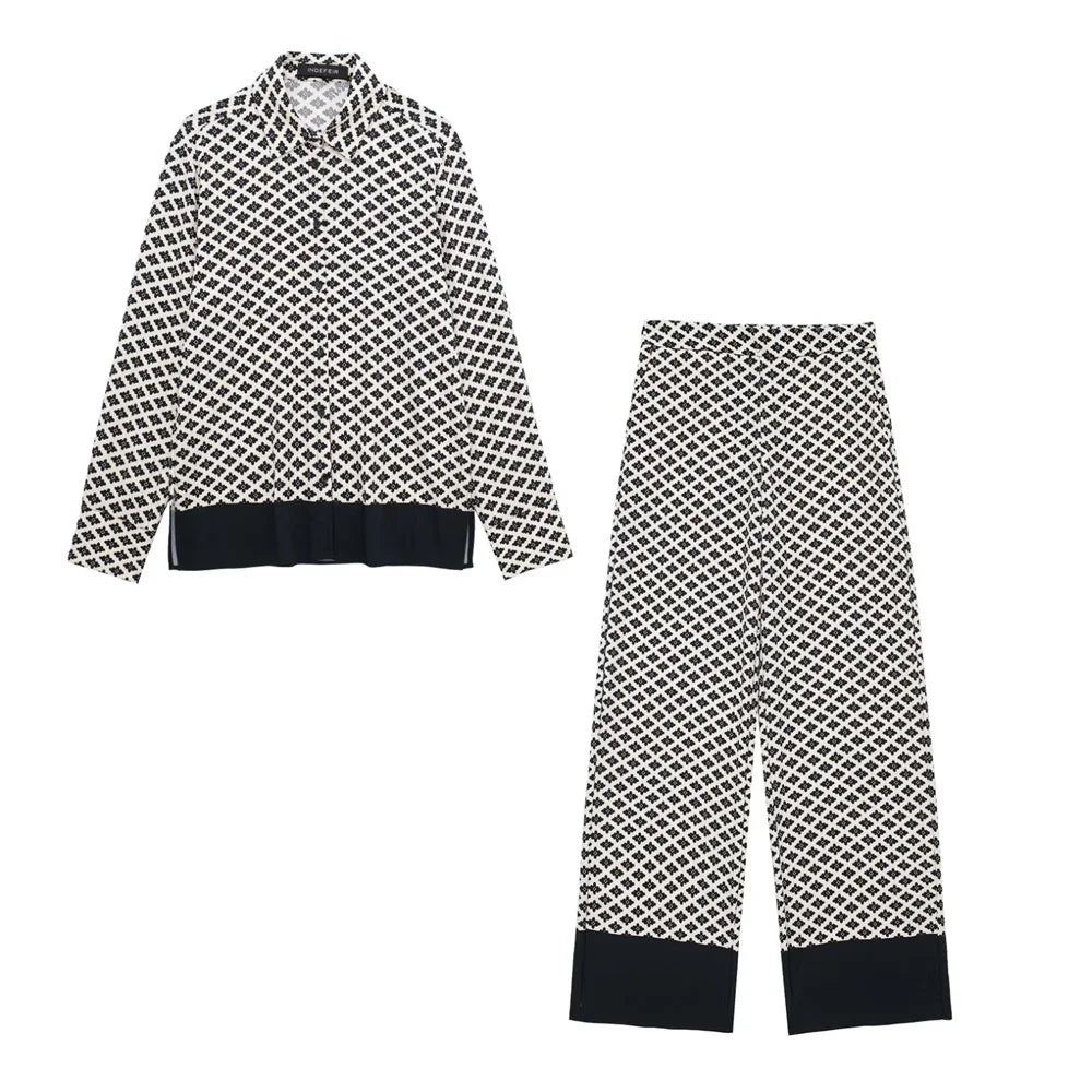 2 Piece Set   Casual Lapel Long Sleeved Flower Printed Shirt and Pants Set