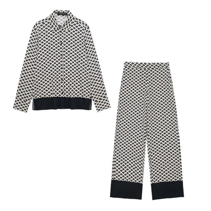 2 Piece Set   Casual Lapel Long Sleeved Flower Printed Shirt and Pants Set