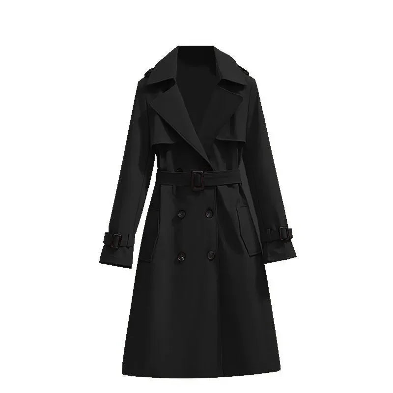 Women's Double-Breasted Trench Coat - British Style Windbreaker