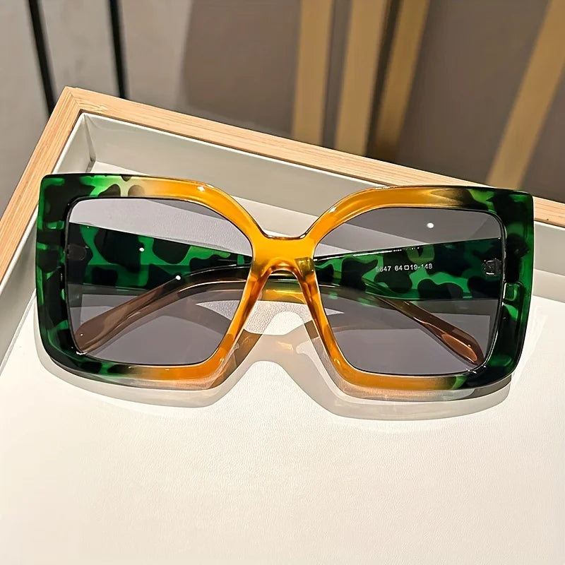 Oversized Square Gradient Glasses with Tortoiseshell & Leopard Frames