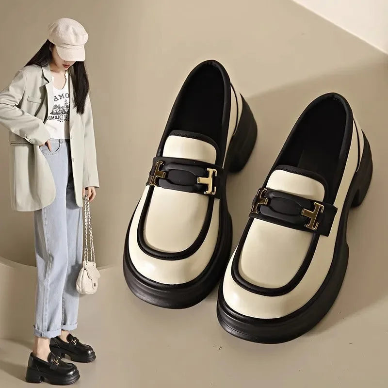 Loafers Oxfords Platform Casual Metal Chain Buckle Ladies Heels