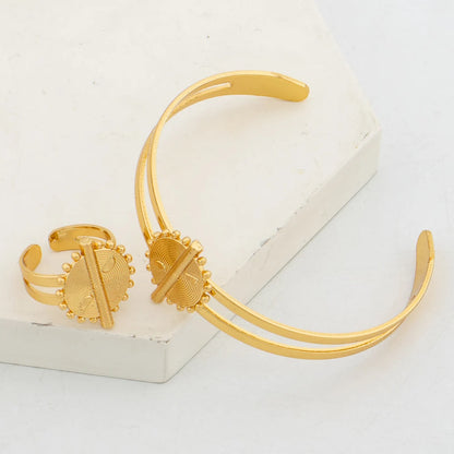 18k Gold Plated Earrings Necklace Jewelry Set for Girl African Cuff Bangle and Finger Ring Set for Jewelry Set Accessories