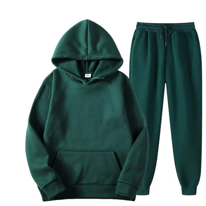 Men Women Tracksuit Hoodies Casual Solid Color Thick Pullover and Long Pant 2-piece Set Men Autumn Fleece Jogger Sports Suit