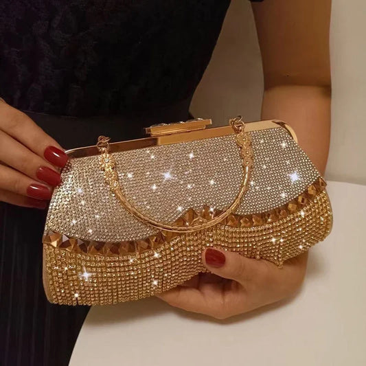 Women's Diamond Evening Clutch - Beaded Wedding Party Bag