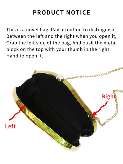 French Elegant Metal Style Acrylic Special-Shaped Stone Clutch Bag, Versatile New Banquet Party Wedding Elegant Fashion Exquisite Bag, Sweet and Cool Sexy Bag, Unique Design Chain Crossbody Shoulder Bag