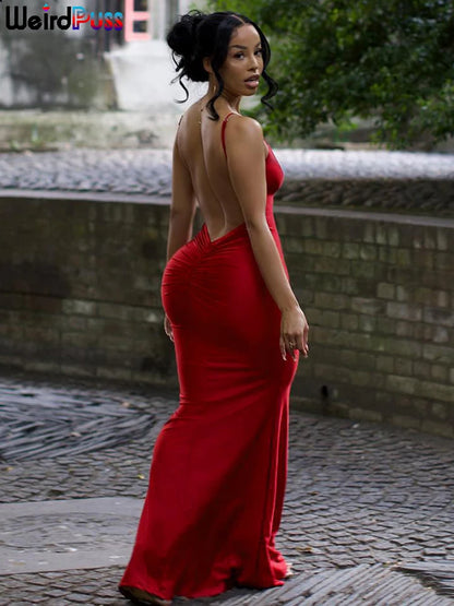 Women's Backless Evening Dress - V-Neck Mermaid Prom