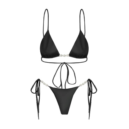 3Pcs Sexy Bikini Set With Cover Up Pearls White Swimsuit Women Halter Swimwear Female Off Shoulder Bathingsuit Biquini Beachwear