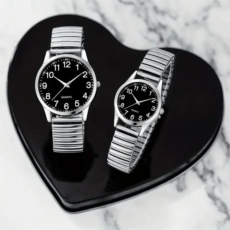 Couples Black Alloy Quartz Watch Set
