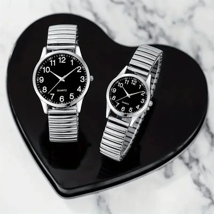 Couples Black Alloy Quartz Watch Set