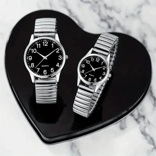 Couples Black Alloy Quartz Watch Set
