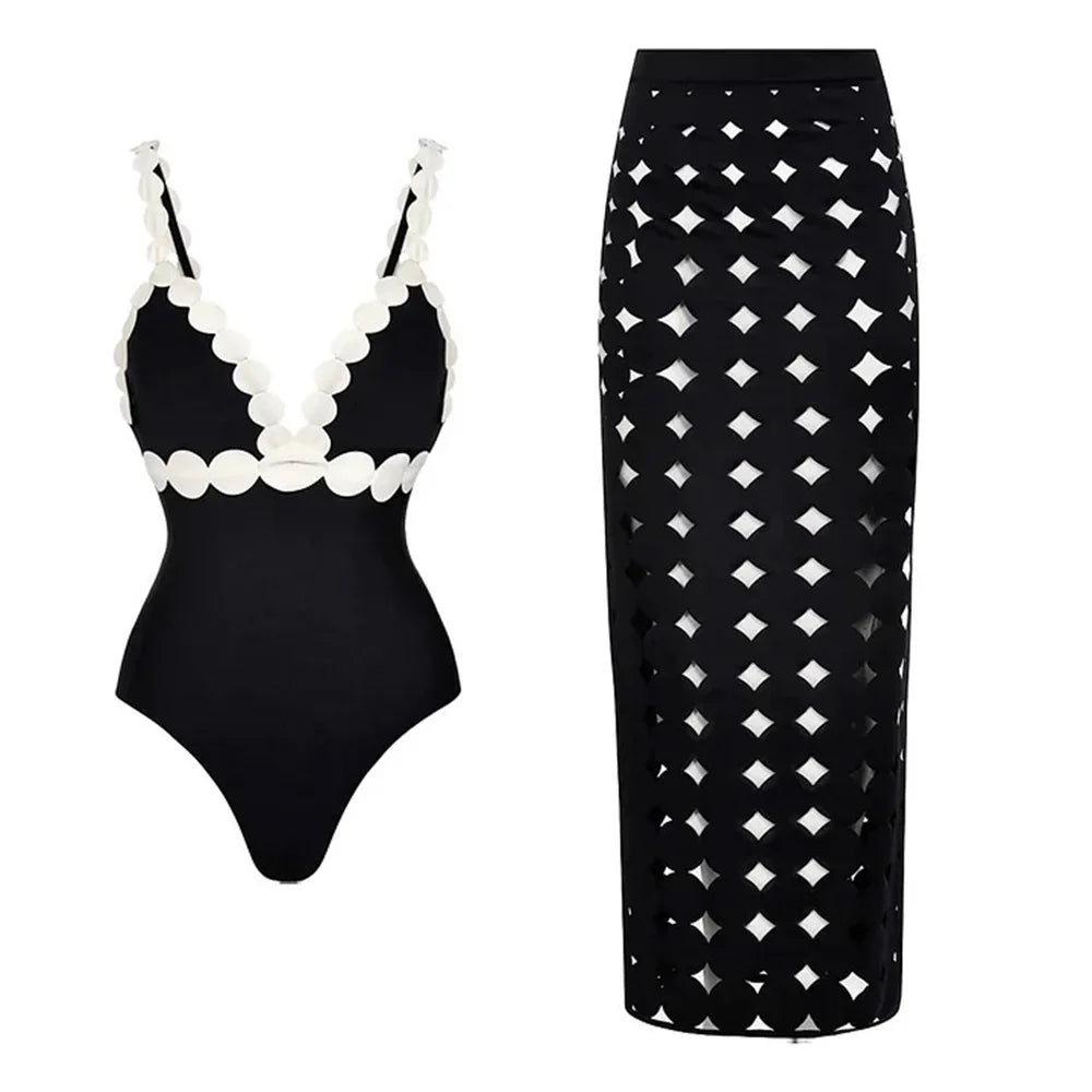 3Pcs Laser Cut Swimsuit Women Sexy Bikini Push Up Swimwear High Waisted Biquini Female Hollow Bathing Suit Bodysuit Beachwear