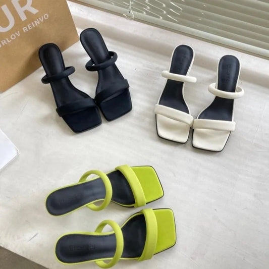 Open Toe Mid-Heel Sandals,Thick Heel Mid-heel Slippers