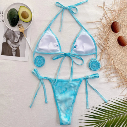 Bikini 2025 Sexy Sky Blue Bandage Halter Swimwear Swimsuit Women Bikinis Set Bathing Suit Beach Bikini Female Biquinis Feminino