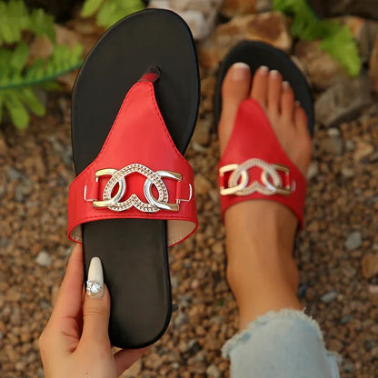Summer Metal Decor Lightweight Women's Flip Flops