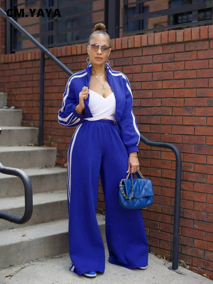 Active wear Women's Set Long Sleeve Striped Sweatshirt+Straight Pants