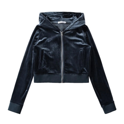 Women's Y2K Velvet Set - Hooded Cardigan & Straight Pants