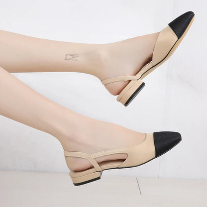 Color Block Pointed Toe Low Heel Sandals