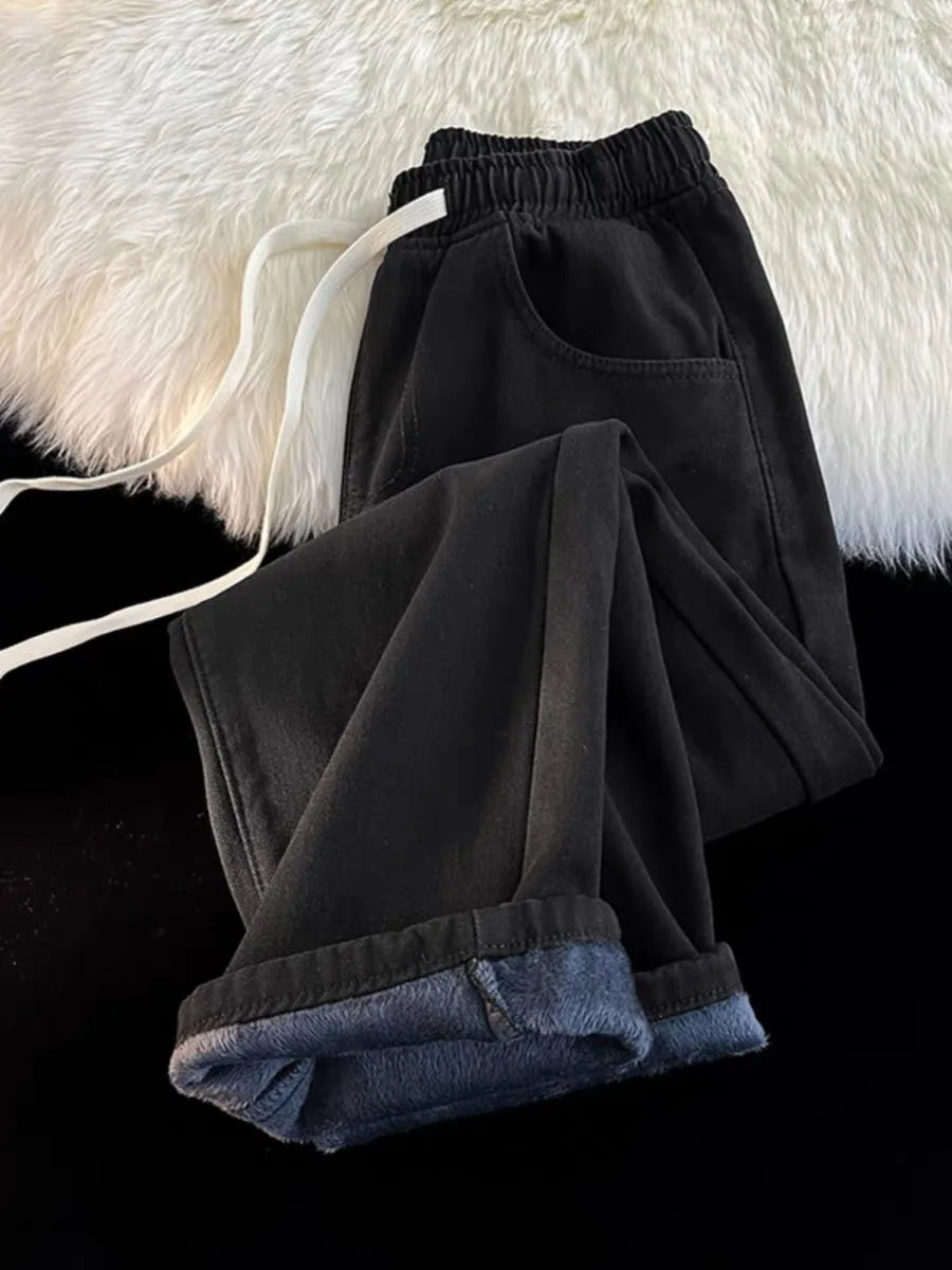 High Waist Straight Leg Elastic Waist Drawstring