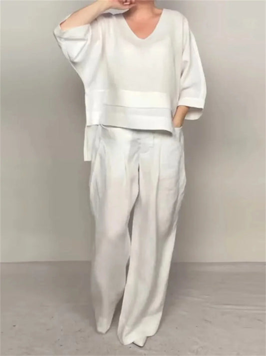 2pcs Women Casual Long Sleeve Top And Pants Set, Solid Color Women's Two
