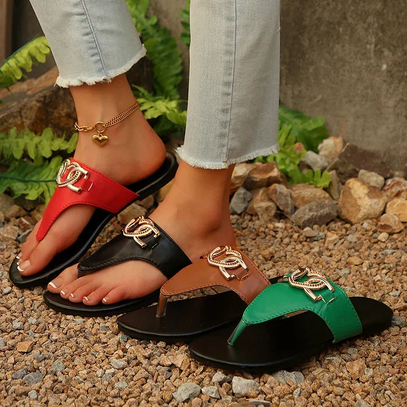 Summer Metal Decor Lightweight Women's Flip Flops