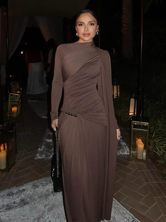 Women's Evening Maxi Dress - Long Sleeve Turtleneck