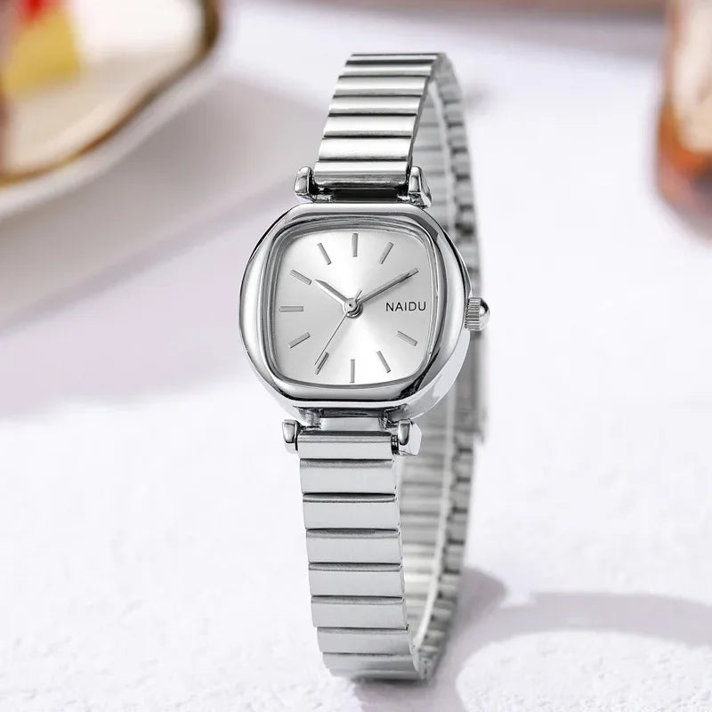 Elegant Small Square Ladies Stainless Steel Quartz Watch Luxury Gift Clock