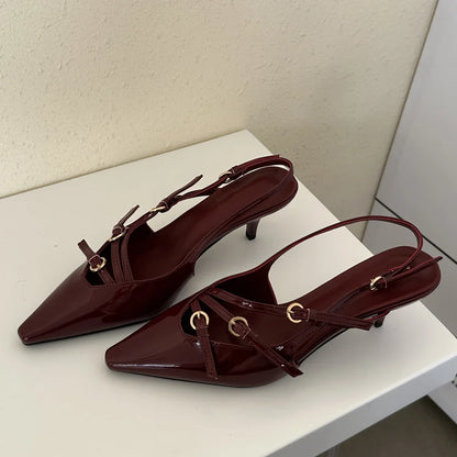 Buckle Strap Pumps Women Sexy Pointed Toe Thin Heels Wedding Banquet Dress Mule Ladies Shoes
