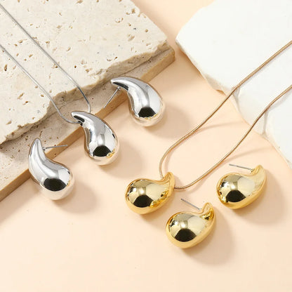 3pcs Women's Stylish Water Drop Design Necklace And Earring Set Fashionable Long Geometric Earrings Jewelry Suit for Parties