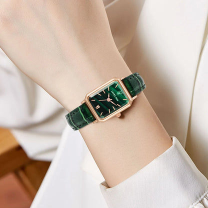 Women Watches LUCKY FOX Green Leather Ladies Watch