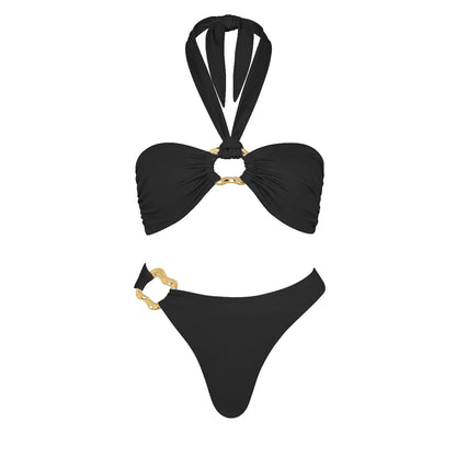 3Pcs Sexy Bikini Set With Cover Up Pearls White Swimsuit Women Halter Swimwear Female Off Shoulder Bathingsuit Biquini Beachwear