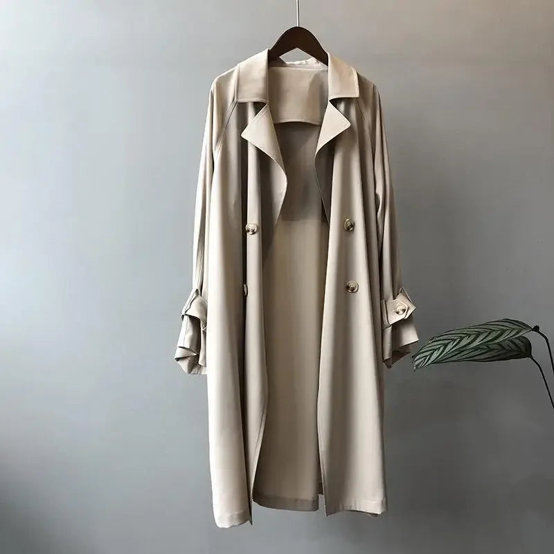 Women's Midi Length Coat - British Style Draped Windbreaker